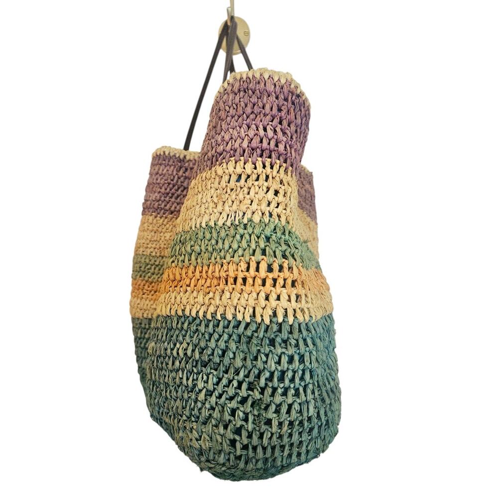 Michael Stars Multicolor Striped Raffia Straw Summer Beach Cottagecore Tote Bag - Picture 2 of 7